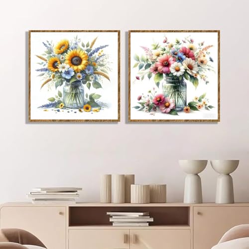 TCDZMYGS 2 Pack Flower Paint by Numbers Kit for Adults Beginner,Daisy Paint by Number Kits with Frame,DIY Acrylic Oil Painting by Numbers for Home Wall Decor 9.8 x 9.8 inch - color: paint by number-1009-4
