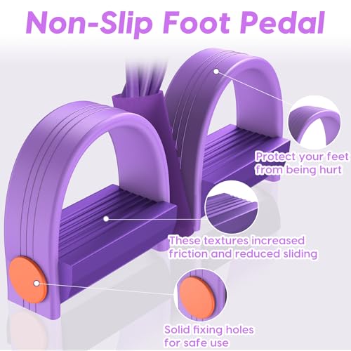 Pedal Resistance Band with Handles, 6-Tubes Natural Rubber Exercise Band - color: Full Purple