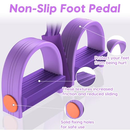 Pedal Resistance Band with Handles, 6-Tubes Natural Rubber Exercise Band - color: Full Purple