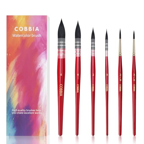 Watercolor Brush Set, Soft Synthetic Squirrel Hair, Round Tip Mop Brushes for Professional Artists - Gouache, Fine Detailing, Acrylic, Gouache, Oil(6Pcs) - size: 6 Pcs (Small)
