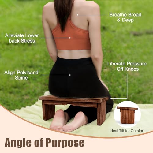 Folding Yoga Meditation Bench - Yoga Kneeling Bench for Adult, Wooden Zen Meditation Stool Kneeling Bench for Yoga Practice (Dark Brown) - color: Dark Brown