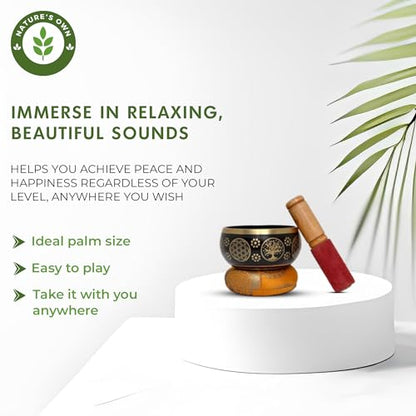Nature's Own Tibetan Singing Bowl Set - 3.5 Inch, Black - Handcrafted in Nepal, Easy to Play - Ideal for Meditation, Yoga, Chakra Healing, Stress Relief, Spiritual Gifts for Men & Women - color: Black