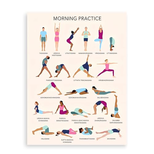 Dazzlewall Yoga Practice Wall Picture, Morning Workout Poses Chart Art for Yoga Studio Home Gym Living Room Decor 12x16 in Unframed