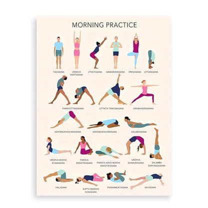 Dazzlewall Yoga Practice Wall Picture, Morning Workout Poses Chart Art for Yoga Studio Home Gym Living Room Decor 12x16 in Unframed