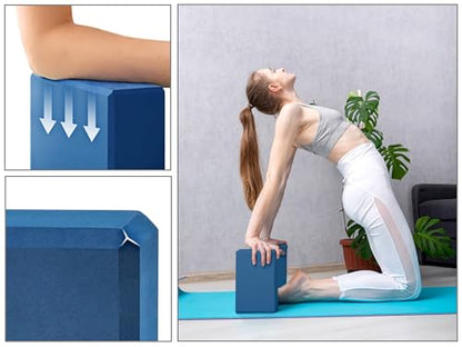 EXERZ Yoga Blocks 2 pack, Gym Blocks, Exercise Workout Fitness Bricks, Pilates Stretch Handstand Non-Slip - color: Navy