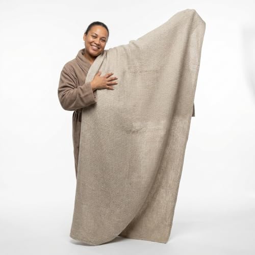 Pure 100% Linen Bath Sheet 35x70-inch - Waffle Weave - Quick Dry - color: Natural Linen, size: Bath Sheet