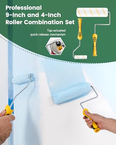 VOOMEY Paint Roller Kit with Extension Pole - 9 Inch Paint Roller with Tray | Mini Paint Roller 4 inch, Small Paint Brush, 16 Piece Complete Painting Tool Set Suitable for House & Wall Painting - style: 16 pcs paint roller kit