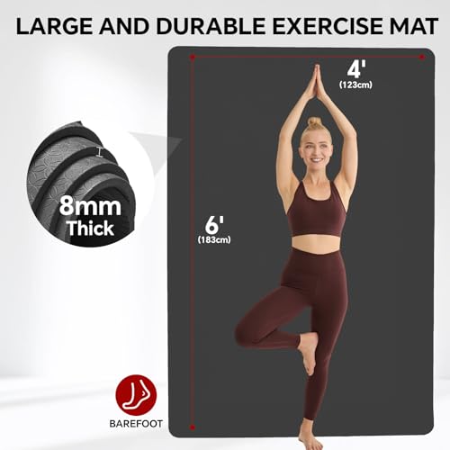 Stepwaver Extra Large Yoga Mat 6'x4'(1/3" & 1/4" Thick), Non-Slip, Ultra Durable, Wide Workout Mat, Wide Exercise Mats for Home Workouts, Yoga, Pilates, Stretching (Barefoot Exercise) - color: Black, size: 72" x 48" x 0.32"