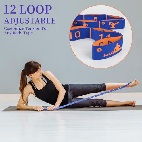 Elastic Yoga Stretching Strap with Loops, CEILIWEN Stretch Straps for Physical Therapy, Pilates Stretch Band, Elastic Exercise Bands, Leg Stretching Strap, Stretch Resistance Bands for Exercise