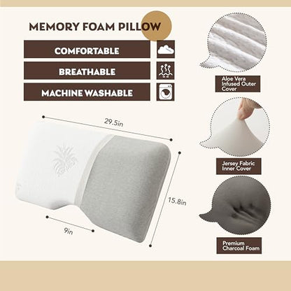 EGOHOME Cervical Neck Pillow, Aloe Vera Memory Foam Pillow, 30x16 Inches | Side Sleeper Pillow for Sleeping, Ergonomic Neck Support Pillow for Neck Pain Relief, Suit for Side Back Stomach Sleepers