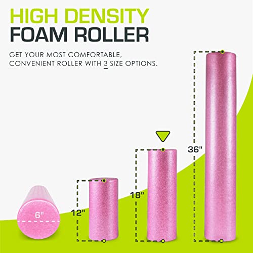 ProsourceFit High Density Foam Rollers 18 - inches long, Firm Full Body Athletic Massager for Back Stretching, Yoga, Pilates, Post Workout Trigger Point Release, Pink - color: Pink, size: 18"H x 6"D