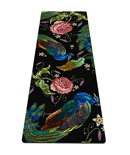 nuveti Yoga Mat Print Extra Thick TPE Non Slip Fitness Exercise Mat with Carrying Bag,72"x24" Extra Thick 6MM Exercise & Workout Mat for Yoga, Pilates Fitness and Floor Exercises - color: Peacock