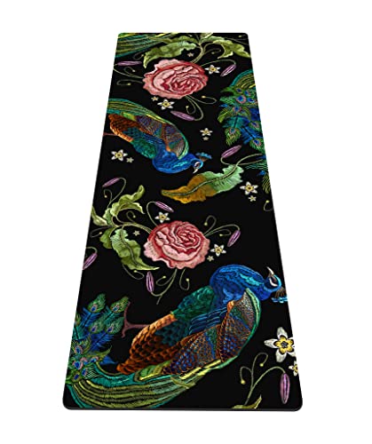 nuveti Yoga Mat Print Extra Thick TPE Non Slip Fitness Exercise Mat with Carrying Bag,72"x24" Extra Thick 6MM Exercise & Workout Mat for Yoga, Pilates Fitness and Floor Exercises - color: Peacock