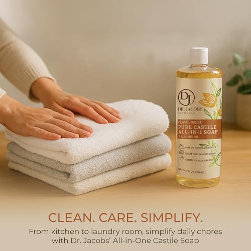 Dr. Jacobs Naturals Almond Castile All-in-One Cleaner and Soap - Plant-Based Formula for House Cleaning Floors and Appliances - Gentle on Skin and the Planet - 32 oz, 1 Pack - size: 32 Fl Oz (Pack of 1), style: Almond