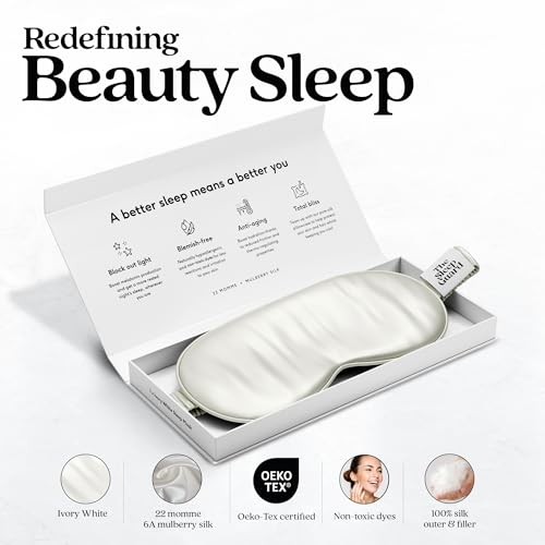 TheSleepGuard Pure Silk Sleep Mask [100% 6A Mulberry Silk, 22 Momme] Light Blocking Travel Essentials. Eye Masks for Sleeping. Black Oeko-Tex Blindfold. Eye Covers for Men & Women - color: Ivory White