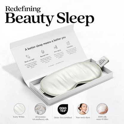 TheSleepGuard Pure Silk Sleep Mask [100% 6A Mulberry Silk, 22 Momme] Light Blocking Travel Essentials. Eye Masks for Sleeping. Black Oeko-Tex Blindfold. Eye Covers for Men & Women - color: Ivory White