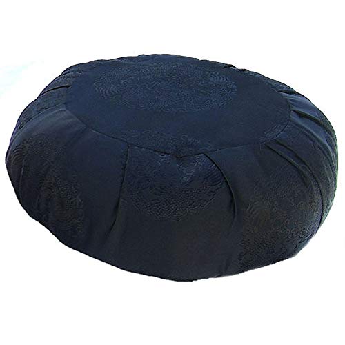 Zen Zafu Sitting or Meditation Cushion with Silk Brocade Cover, Black - color: Black