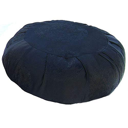 Zen Zafu Sitting or Meditation Cushion with Silk Brocade Cover, Black - color: Black