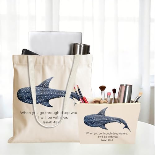 Whale Shark Makeup Bag Canvas Tote Bag Gifts for Women Friend Birthday Beach Shopping Appreciation Christmas - color: Deepwatersisaiah 388
