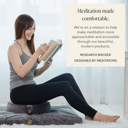 Mindful Modern Meditation Cushion and Zabuton Meditation Mat Bundle - Premium Luxury Velvet Meditation Cushion Set for Yoga - Buckwheat Zafu Floor Pillow and Rectangular Mat - Graphite Grey Color