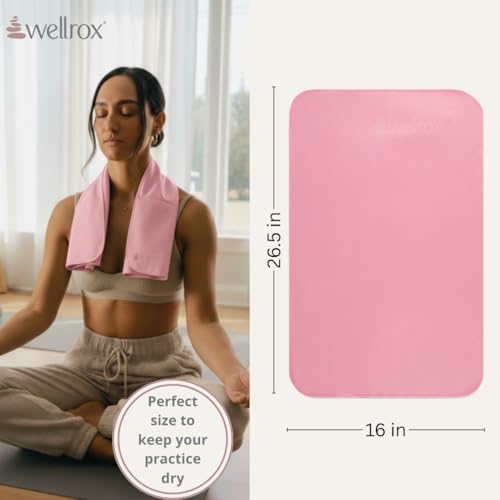 Wellrox Microfiber Yoga Hand Towel – Super Soft, Quick-Dry, Non Slip Yoga Towel for Hot Pilates, Gym & Workouts (26.5" x 16", Pink) - color: Pink