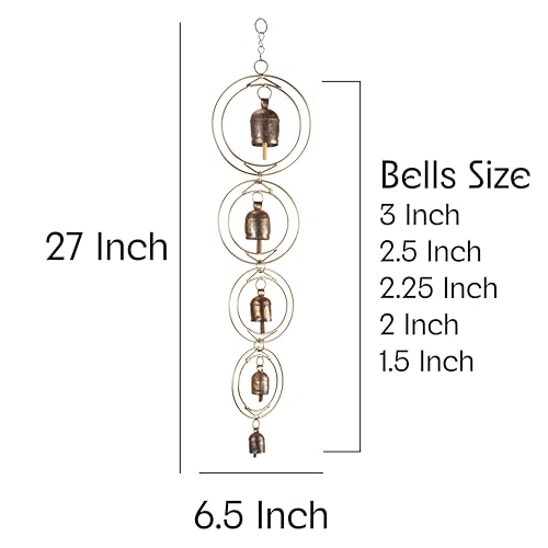 27" Metal Wind Chimes for Outside with 5 Tuned Bells – Rustic Gold Outdoor Garden Decor – Windchimes for Outdoors Yard Decorations Deep Tone Chimes – Garden Decor for Outside with Decorative Bells - color: Stacked Rings