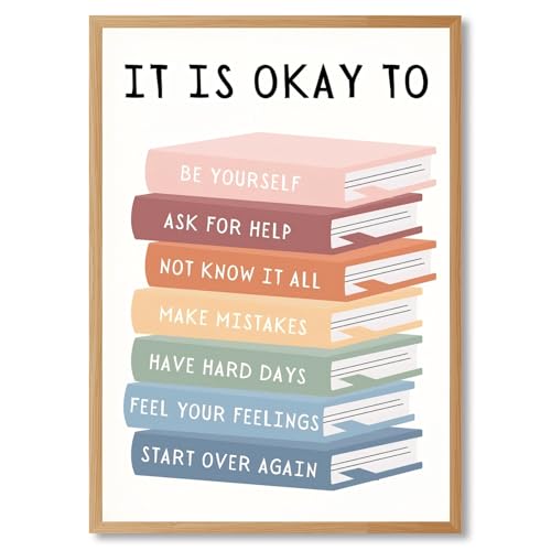 Balsuka It Is Okay To Poster Mental Health Inspirational Quotes Wall Art Motivational Positive Affirmations Canvas Print Encourage Educational Wall Decor for Office Classroom 8x10inch Wooden frame - color: style-1 Wooden frame, size: 8"L x 10"W