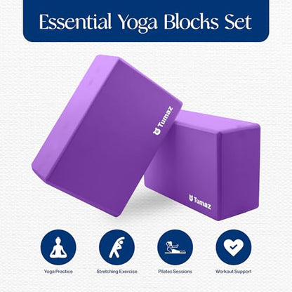 Tumaz Non-Slip Yoga Blocks，High-Density EVA Foam 2 Pack for Yoga & Pilates | High-Density Support | Lightweight | EVA Foam | Non-Slip Stability | Free Yoga E-Book - color: purple-2ps