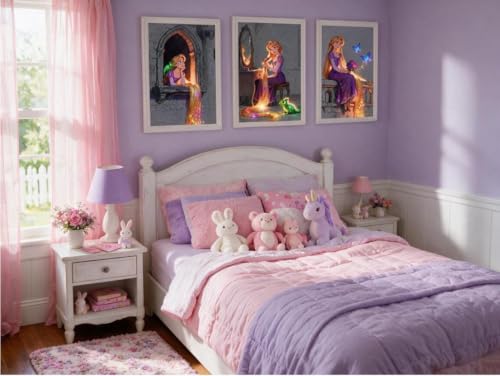 3 Pack Glowing Diamond Art Kits for Adults, Disiney Glowing Princess Diamond Painting Kit for Adults and Kids, Full Round Drill Diamond Art Paintings Diamond Dot Gem Art Home Wall Decor (Multicolor 8) - color: Multicolor 8