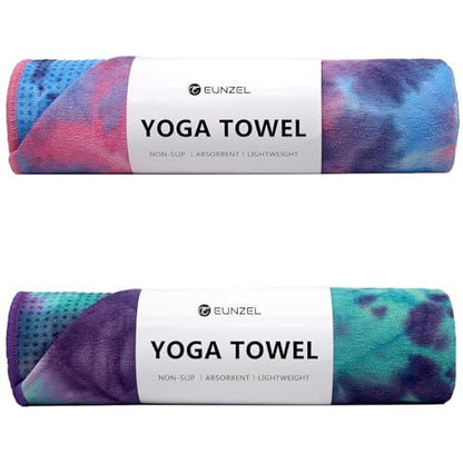 Eunzel 2 Pack Hot Yoga Towel with Grip Dot, Non Slip Yoga Mat Towe Sweat Absorbent Towel for Hot Yoga,Bikram, Pilates and Fitness 72" x 24", Purple & Pink/Green & Purple - color: Pink & Blue/Green & Purple