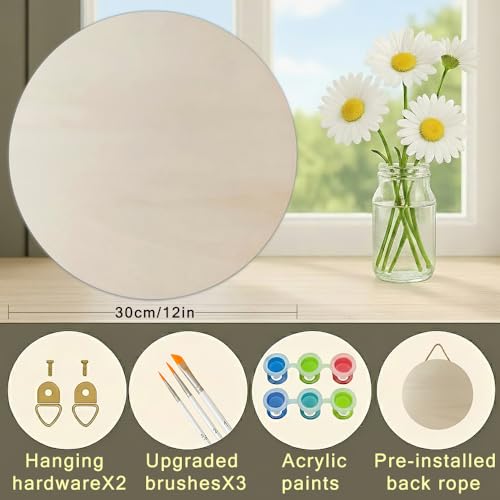 Cherry Blossom Tree Paint by Numbers Kit for Adults on Wood Board – DIY Spring Flowers on Branches Wood Craft Painting Kit, 12 in Round, Acrylic Paint Set, Beginner-Friendly, Relaxing Home Decor Gift - color: FM04701
