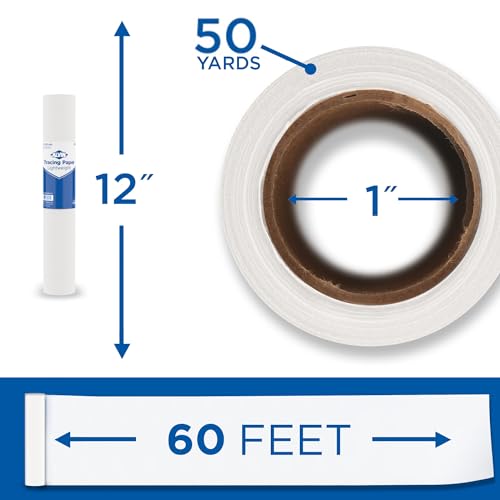 ALVIN 55W-G Lightweight Tracing Paper Roll, White, Suitable with Ink, Charcoal, Felt Tip Pen, for Sketching or Detailing - 1-inch Core (50 Yards, 12") - color: White - 50 Yards, size: 12"