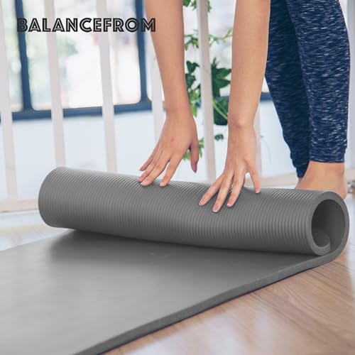 BalanceFrom 1-inch Thick 71x24 Inches Extra Thick Exercise Yoga Mat - color: Gray