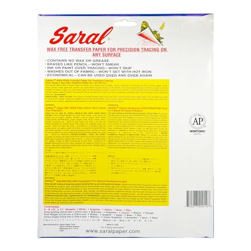 Saral Paper Corp Wax Free Transfer Tracking Paper Sampler Pack - One 8.5 Inches x 11 Inches Sheet for Each Color (Red, Blue, Yellow, White, Graphite)