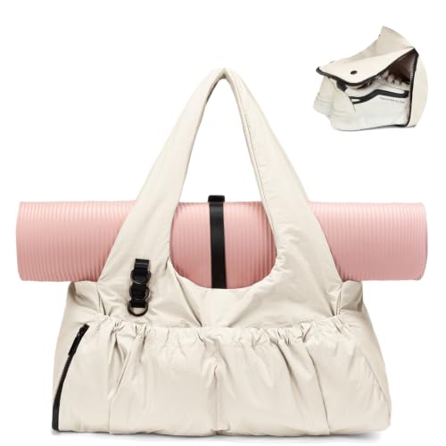 Yoga Mat Bag Yoga Bag for Women with Mat Holder Large Sport Gym Bag with Adjustable Yoga Mat Strap Shoes Compartment - color: Beige