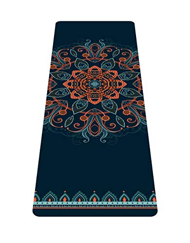 nuveti Printed Travel Yoga Mat 1/16 Inch Thick Non Slip Fitness Workout Mat | with Carrying Bag, Foldable Lightweight Suede & Natural Rubber Yoga Mat for Yoga Pilates and Fitness 72" L x 24" W x 1.5mm - color: ShenHai