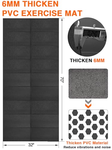 Treadmill Mat, 5'x2.5'/5.6'x2'/6.5'x3'/8'x3',6mm Thickness Exercise Equipment Mat for Carpet Hardwood Floors, Compatible with Walking Pad,Spin Bike,Elliptical Trainer,Rowing Machine - size: 70"L x 32"W x 0.24"Th
