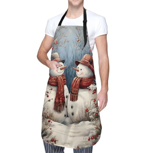 Giwawa Unisex Adult Apron Waterproof Stain Resistant Kitchen Cooking Apron with 2 Pockets for BBQ Grill Painting - color: Winter Snowman