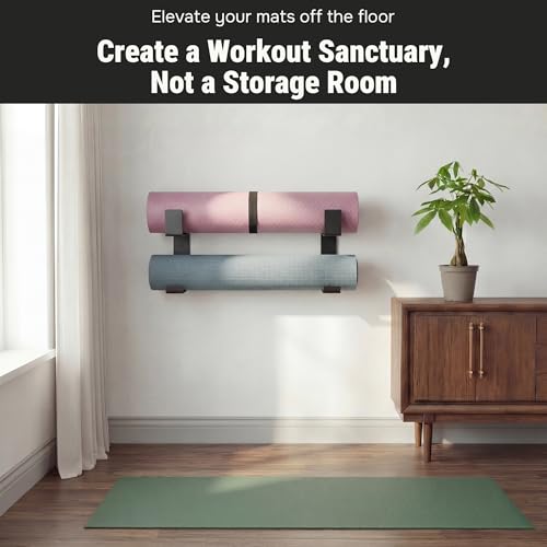 2-Tier Steel Yoga Mat Wall Mount, Adjustable Width, Holds 4 Mats