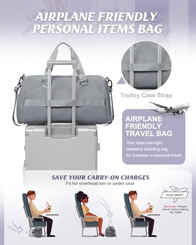 Gym Bag for Women with Shoe Compartment Lightweight Travel Duffle Bags Carry on Bag Overnight Weekender Duffel Bag with Wet Pocket Personal Item Travel Bag Tote Bag Workout Dance Bag Grey - color: E12-Grey