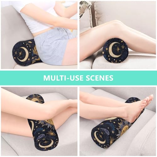 Purple Boho Sun Moon Neck Roll Pillow Bolster Round Health Memory Foam Long Cervical Cylinder Pillows with Removable Washable Cover for Body Bed Legs Back Yoga - color: Purple Boho Sun Moon