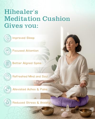 Hihealer Premium Crescent Meditation Cushion, Buckwheat Yoga Bolster Pillow - color: Purple