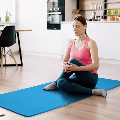 Fitvids Yoga Mat, 1/2-Inch Extra Thick High Density Exercise Mat, Anti-Tear Exercise Yoga Mat with Carrying Strap, Suitable for Various Yoga Exercises - color: Blue