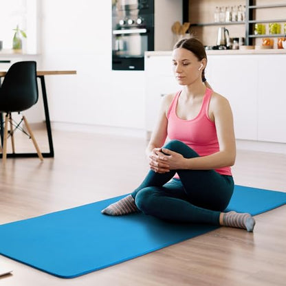 Fitvids Yoga Mat, 1/2-Inch Extra Thick High Density Exercise Mat, Anti-Tear Exercise Yoga Mat with Carrying Strap, Suitable for Various Yoga Exercises - color: Blue