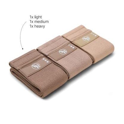Fabric Booty Bands Set, 3 Resistance Levels for Pilates - color: Mocha