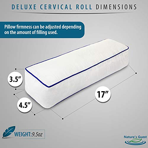 Nature's Guest Adjustable Cervical Neck Roll Bolster Pillow for Sleeping, Neck Pain Relief, Spine Support, Travel, Leg Support, Pregnancy, Cotton Cover, Hypoallergenic Microfiber Fill
