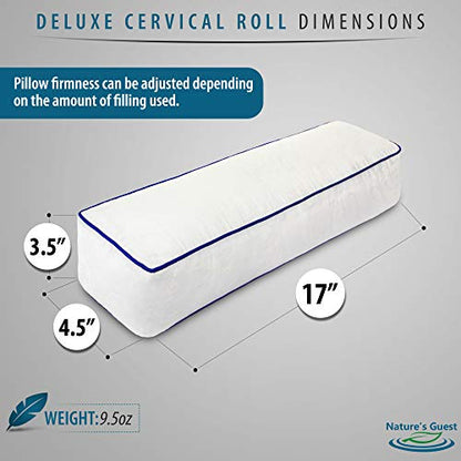 Nature's Guest Adjustable Cervical Neck Roll Bolster Pillow for Sleeping, Neck Pain Relief, Spine Support, Travel, Leg Support, Pregnancy, Cotton Cover, Hypoallergenic Microfiber Fill