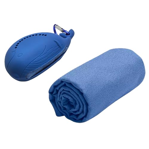 FANCAME Quick Dry Towel with Whale Silicone Sleeve Microfiber Sports Travel Towel Soft Breathable Cooling Towel Absorbent Compact Beach Towels,Suitable for Gym,Camping and Yoga (Blue, 15‘’x 15") - color: Blue, size: 15‘’x 15"
