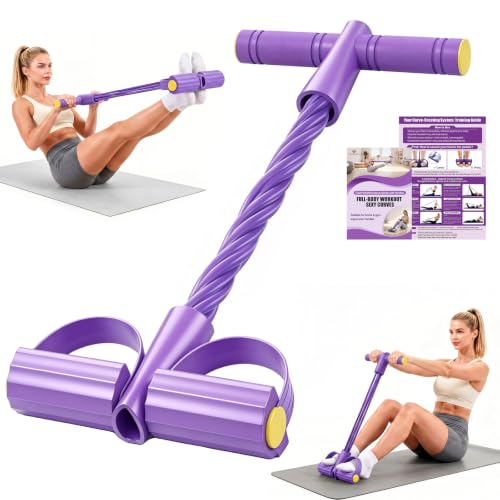 Foot Pedal Resistance Bands with Handles, 6-Tube Multifunction Elastic Yoga Exercise Bands, Home Gym Fitness Equipment for Women & Men to Abs, Core, Leg, Arm, Waist Workout - color: Purple