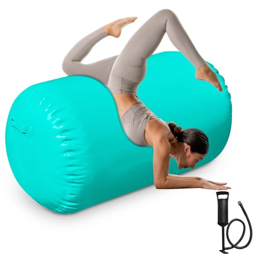 Air Roller Gymnastics, 47.2x23.6"/47.2x31.5" Inflatable Air Tumble Barrel, Back Handspring Training Gymnastics Barrel for Tumbling Cheerleading Yoga Gym with Manual Air Pump Indoor&Outdoor Use - color: Blue, size: 47.2 x 31.5 inches